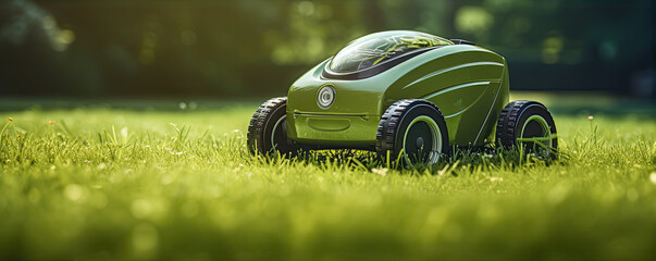 Robot lawn mower on green grass, generative ai - obrazy, fototapety, plakaty
