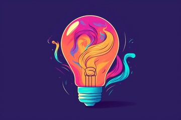 Illustration of a colorful light bulb with a swirly design created using generative AI