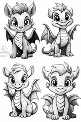 Dragon coloring page for kids, crisp black lines, no shading, white background simple in cartoon style