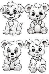 Obraz na płótnie Canvas Teddy bear coloring page for kids, crisp black lines, no shading, white background simple in cartoon style