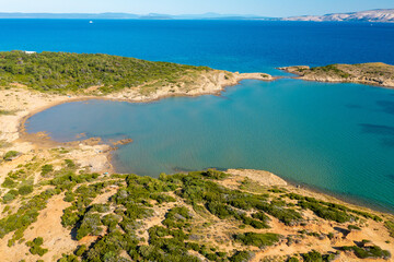 Aerial view of Lopar peninsula, Rab Island, Croatia