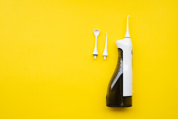 Mouth aerator on a yellow background with different nozzles. View from above