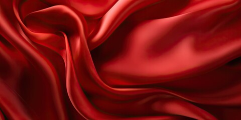 Closeup of rippled red silk fabric - AI Generated