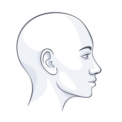 Bald healthy woman face profile grayscale illustration