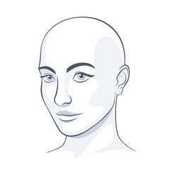 Bald healthy woman full face grayscale illustration
