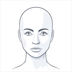 Bald healthy woman full face grayscale illustration