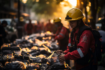 Disaster response team distributing supplies and aid to affected communities, Rescue Service 911 Generative AI