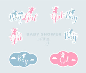 Boy or Girl baby shower gender reveal cute stickers for voting. Vector