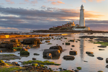Sunrise at St. Mary's Lighthouse at Whitley Bay, North Tyneside.