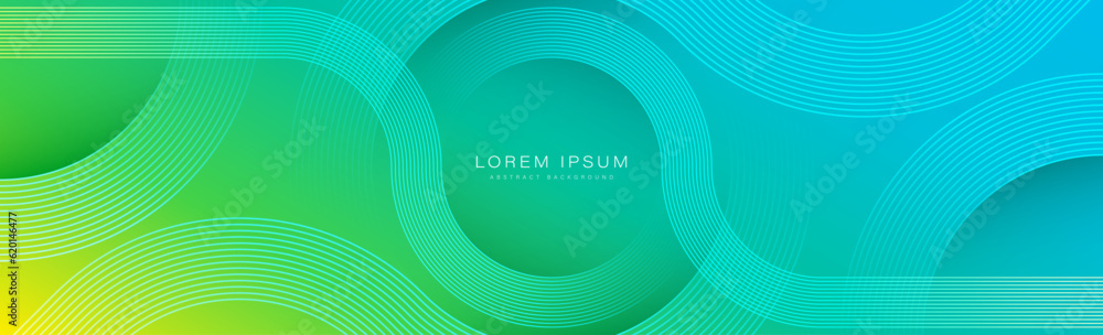 Poster abstract blue and green gradient background with circle lines. geometric stripe line art design. sui