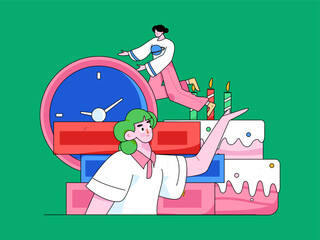 Business people working in flat vector concept operation hand drawn illustration
