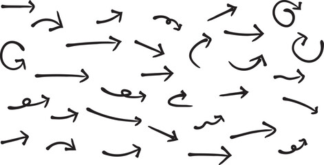 black hand drawn arrow set.Collection of hand drawn isolated arrows