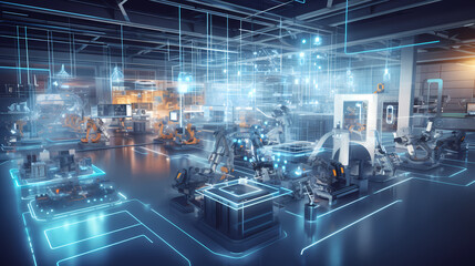 Smart factory - Industry 4.0 - Advanced automation - Machinery - Robotics - Futuristic industrial setting - Innovation - Engineering - Technological advancements - AI generated.