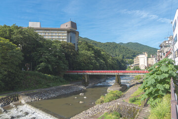 Fototapeta na wymiar The river and bridge in Hakone city, Kanagawa prefecture, Japan