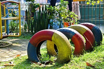 children's playground, colorful donut tires