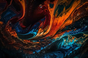 Naklejka premium Colorful swirl of oil paint with orange black and blue on the base.