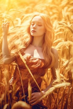 Sif, a norse, scandinavian pagan golden-haired goddess associated with earth. Generative AI image.