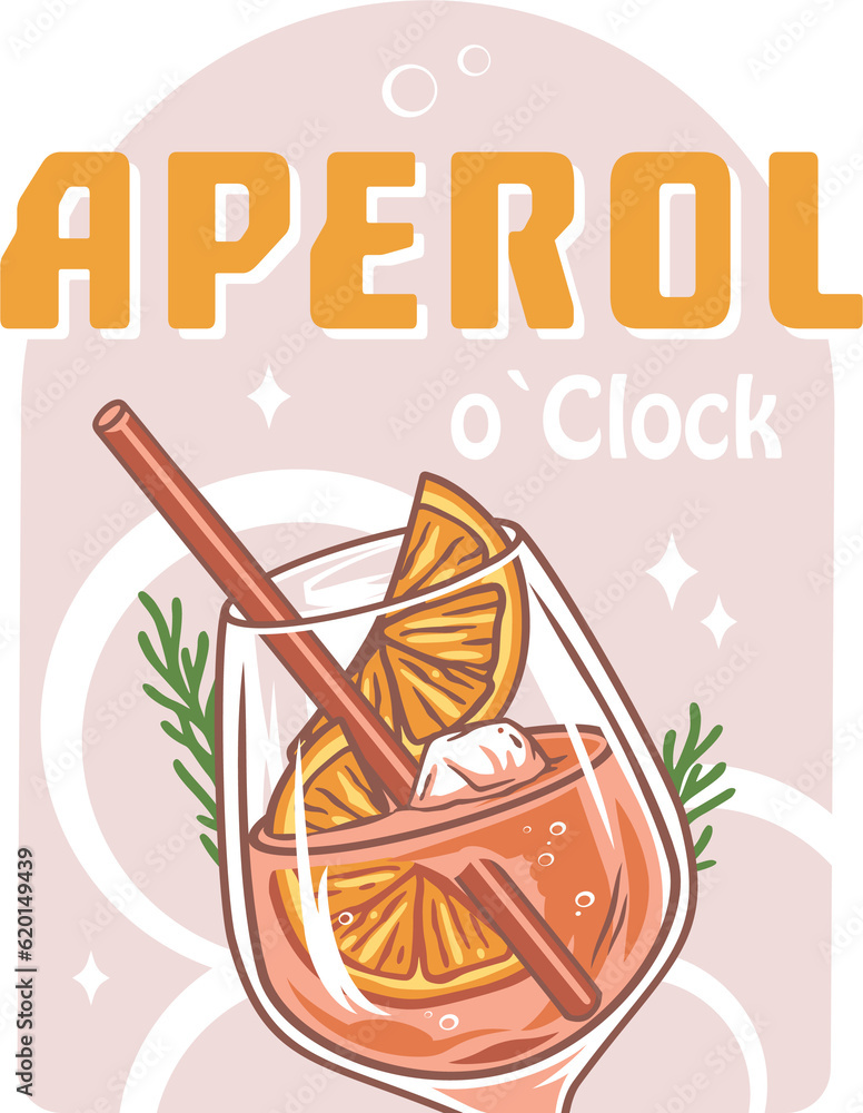 Wall mural Aperol cocktail with ice and slice of orange for summer party. Alcochol exotic cocktail with gin for beash bar and restaurant menu