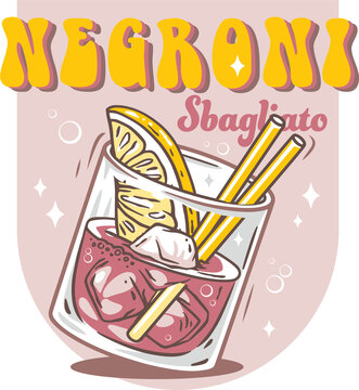 Negroni cocktail with ice and slice of orange for summer party. Alcochol exotic cocktail with gin for beash bar and restaurant menu