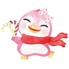 Whimsical Christmas Penguin with Chubby Smile, Adorned with Deer's Antlers and Scarf. Festive Winter