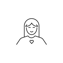Teenager line icon. Girl outline icon. Volunteer, charity sign. Avatar for online dating app. Vector illustration