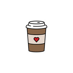 Take away coffee cup line icon. Coffee cup logo. Coffee cup icon with heart. Vector illustration