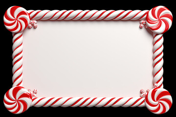 Fototapeta premium Christmas candy cane red and white striped frame. Festive striped candy lollipop pattern