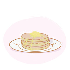 A Cute Vector Illustration of Fluffy Pancakes with Butter and Honey. Suitable for print, cooking themes, cafe theme, menu design, etc