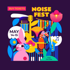 Illustration for a music festival. Evening, light atmosphere and music that immerses you in the summer.