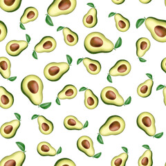Avocado seamless pattern for textiles, prints, clothing, scrapbooking, banner. Ripe vegetables fruits on white and transparent background. Healthy food, Can be used for kitchen