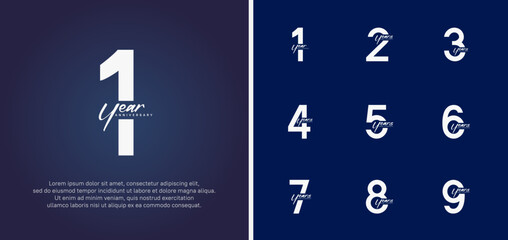 set of anniversary logo white color number on blue background for celebration