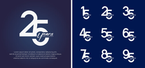 set of anniversary logo white color number on blue background for celebration