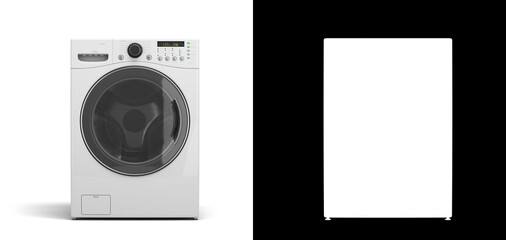 new modern washing machine front view 3d render on white with alpha