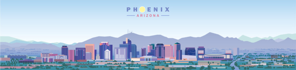 Phoenix city skyline arizona. travel and tourism image vector illustration. usa - obrazy, fototapety, plakaty