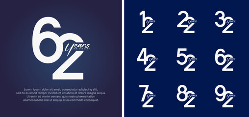 set of anniversary logo white color number on blue background for celebration - obrazy, fototapety, plakaty