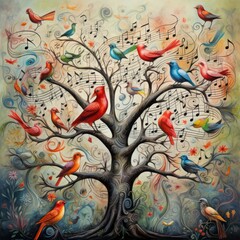 many birds singing in the tree