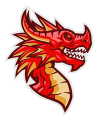 Red dragon head vector emblem on the white background. 