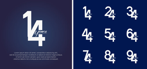 set of anniversary logo white color number on blue background for celebration