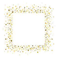 Gold flying star confetti square frame, holiday sparkle stardust border.