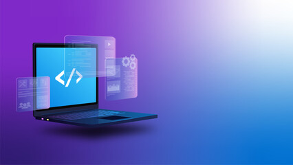 Software Development Coding concept, Programming Laptop UI