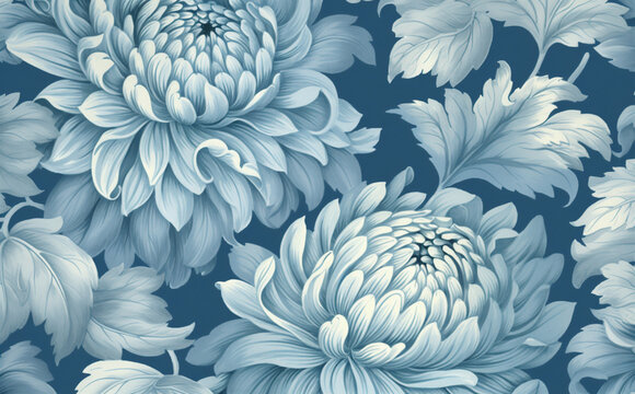 floral set vintage background flower leaf blue illustration design pattern seamless. Generative AI. © VICHIZH