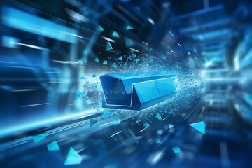 Futuristic blue express envelope and parcel abstract technology background