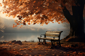 bench in autumn park - obrazy, fototapety, plakaty