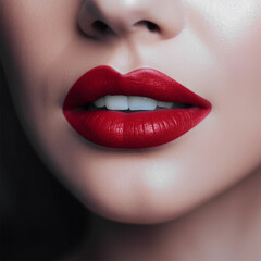 Obraz premium Beautiful female lips on a black background, close-up 