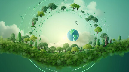 The circular economy icon on nature background in The concept circular economy for future growth of business and design to reuse and renewable material, Generative Ai