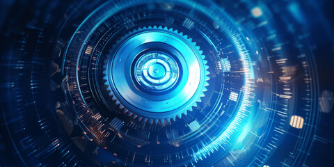 Obraz premium Gears and cogs mechanism. Industrial machine, engine. Close-up macro. 3D illustration