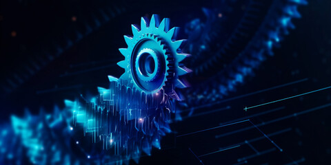 Obraz premium Gears and cogs mechanism. Industrial machine, engine. Close-up macro. 3D illustration