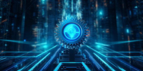 Obraz premium Gears and cogs mechanism. Industrial machine, engine. Close-up macro. 3D illustration