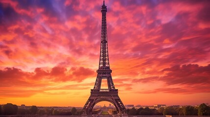 Fototapeta na wymiar The majestic Eiffel Tower in Paris during evening time Created with Generative Ai technology.