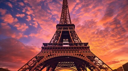 The majestic Eiffel Tower in Paris during evening time Created with Generative Ai technology.